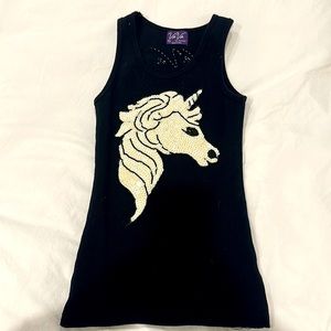 Black tank top with sequin unicorn by Joy Han!